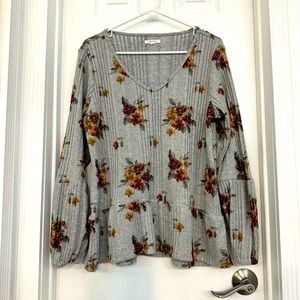 Maurices XL gray flower print flannel material peplum top